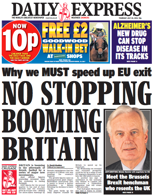 Thursday's Express front page