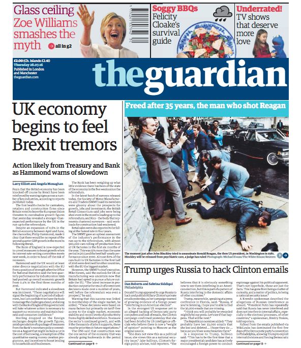 The Guardian's Thursday front page