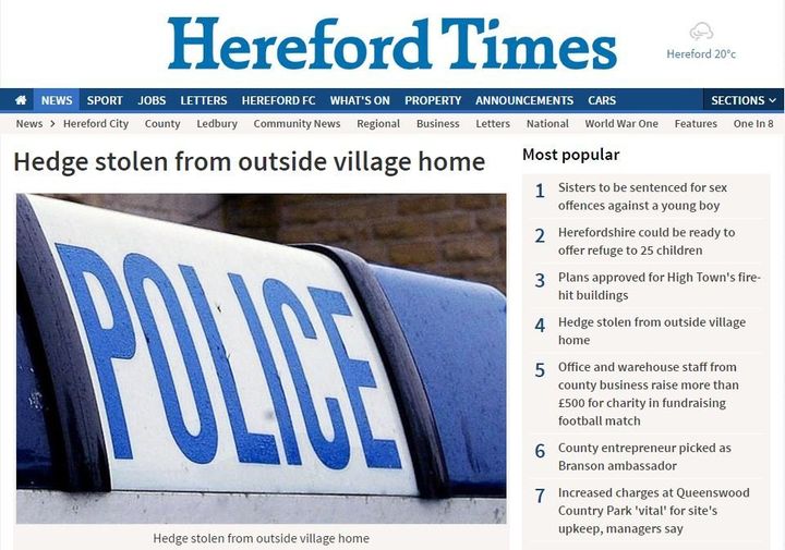 "It is a sad reflection of our times that this can happen in rural Herefordshire," bereaved hedge owner Michael White told The Hereford Times