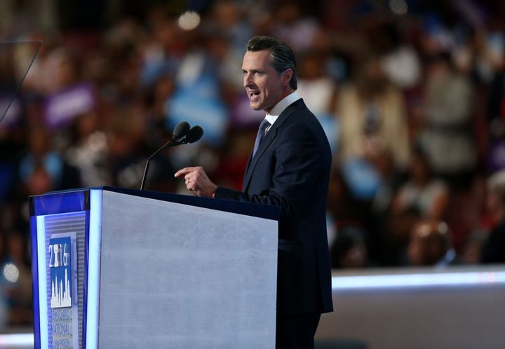 Gavin Newsom, lieutenant governor of California, speaks during the Democratic National Convention in Philadelphia on July 27, 2016.