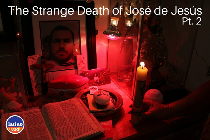 An altar for José in his old bedroom in the family’s home in Jalisco, Mexico.