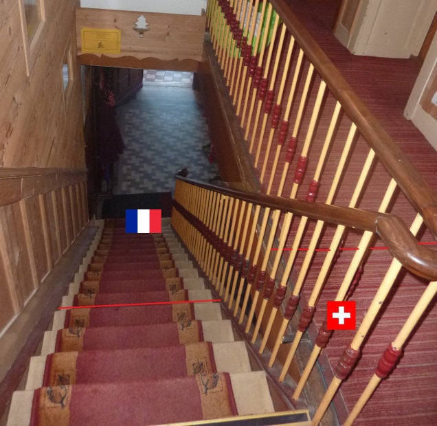 A trip upstairs at Hotel Arbez means crossing into Switzerland.