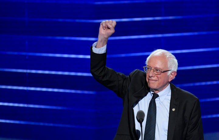 Former presidential candidate Sen. Bernie Sanders (I-Vt.) speaks at the Democratic National Convention in Philadelphia on Monday.