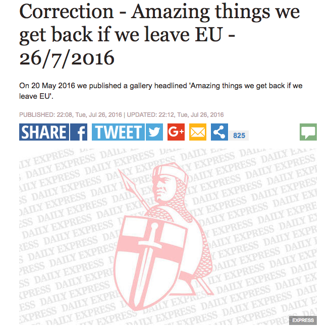 The Daily Express issued a correction on the article