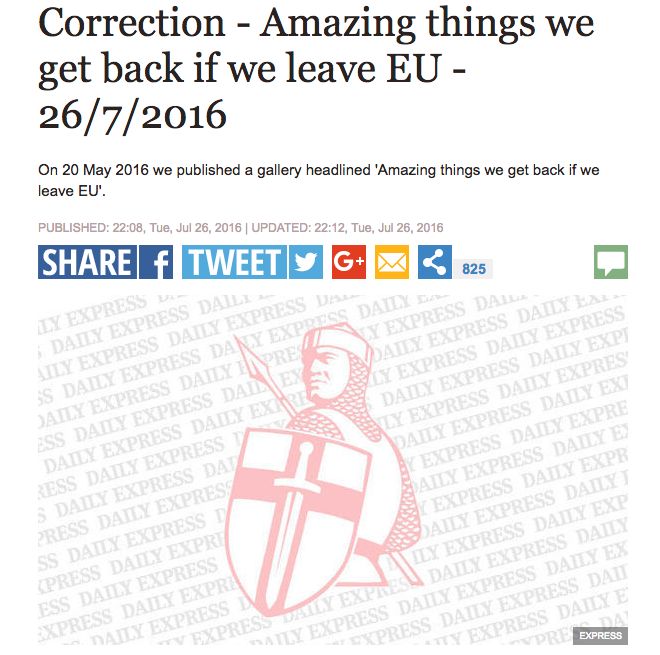 The Daily Express issued a correction on the article