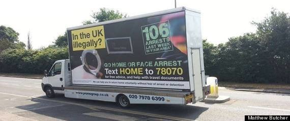 Dubbed the 'Go Home Van', the Home Office’s controversial illegal immigration van left the streets of London in 2013 after just one week. The message on the van read: In the UK illegally? Go home or face arrest. Text HOME to 78070 for free advice, and help with travel documents. We can help you return home voluntarily without fear of arrest or detention.