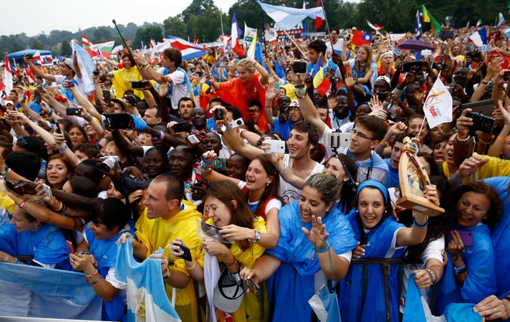 The faithful greet Pope Francis during World Youth Days in Krakow, Poland July 28, 2016.