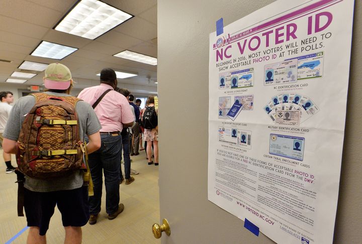 North Carolina State University students wait in line to vote in the primaries at Pullen Community Center on March 15, 2016, in Raleigh, North Carolina.