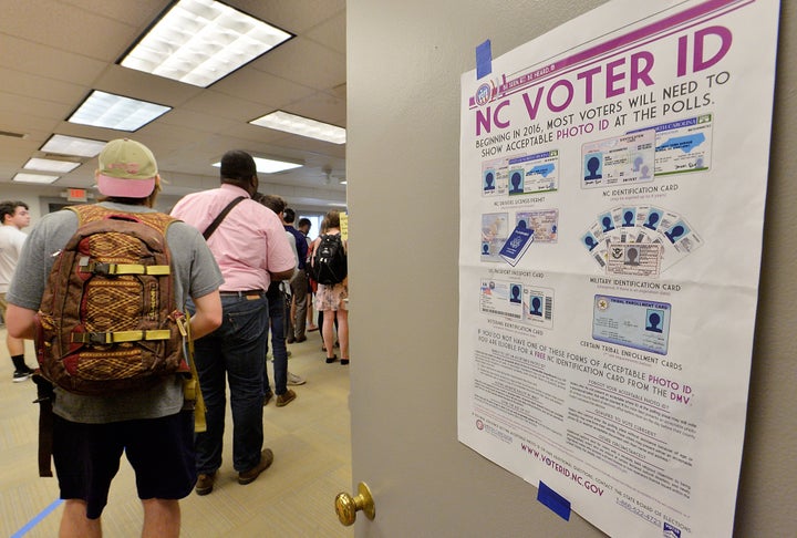 North Carolina State University students wait in line to vote in the primaries at Pullen Community Center on March 15, 2016, in Raleigh, North Carolina.