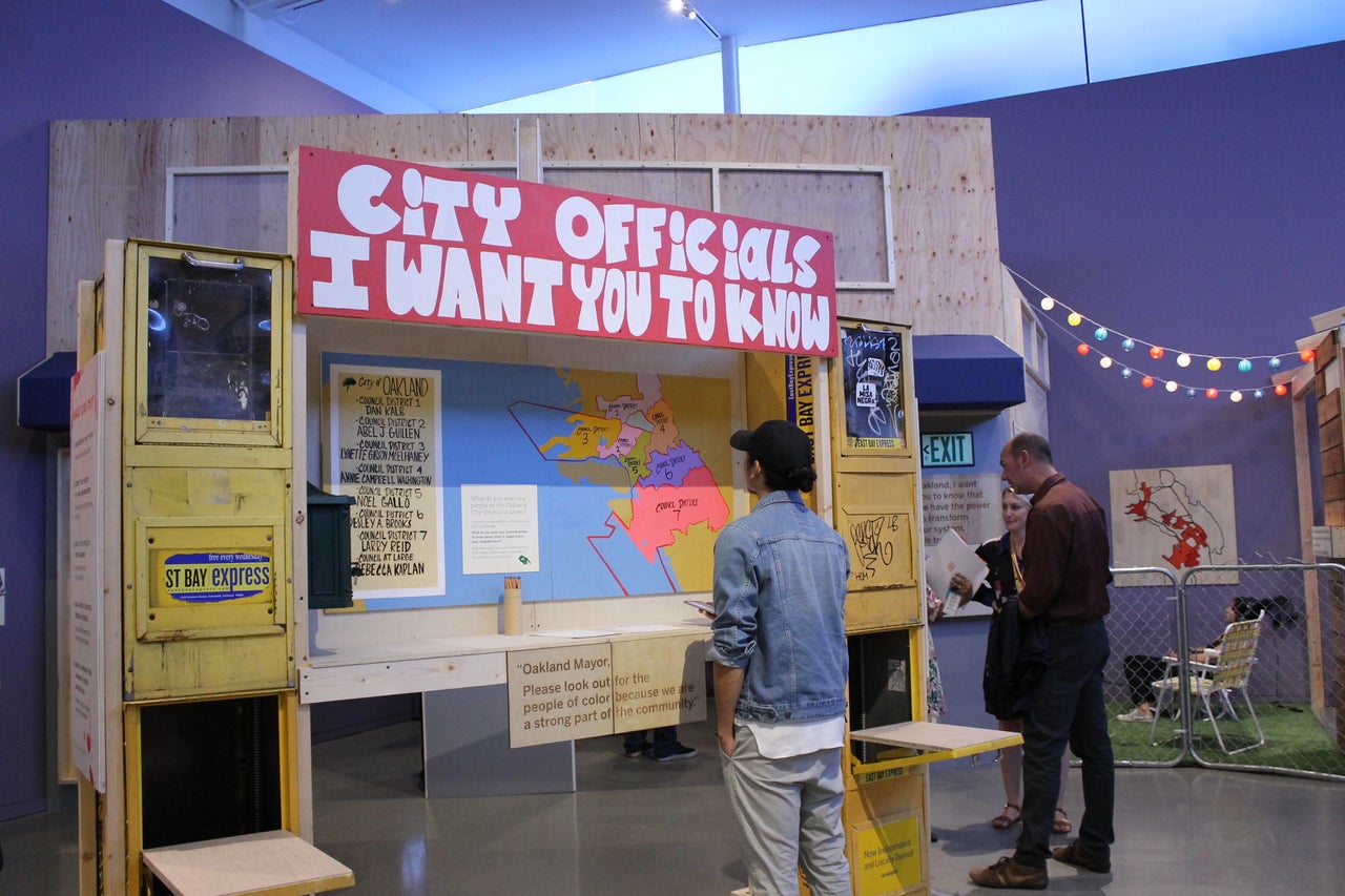 The "Oakland, I want you to know..." show invites viewers to participate. This exhibit encourages people to write letters to their council members.