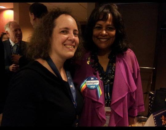 Brookline Democratic Town Committtee Chair Cindy Rowe with Linda Whitlock, Co-Chair of the Hillary Clinton Massachusetts Finance Committee