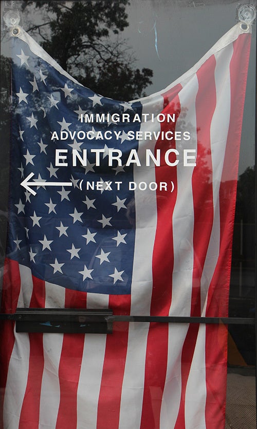 <em>Photo by Nancy A. Ruhling<br></em><strong>A patriotic entrance.</strong>