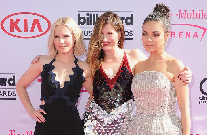 The cast of "Bad Moms," Kristen Bell, Kathryn Hahn and Mila Kunis at the 2016 Billboard Music Awards at T-Mobile Arena on May 22, 2016 in Las Vegas, Nevada.