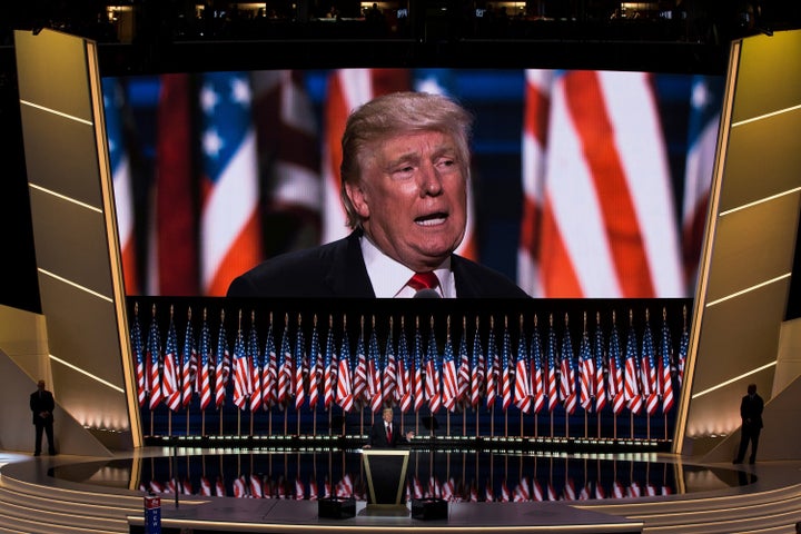 Donald Trump accepts the Republican nomination for president on July 21, 2016. New polling finds that the Republican National Convention left 51 percent of Americans less likely to say they'd vote for him.