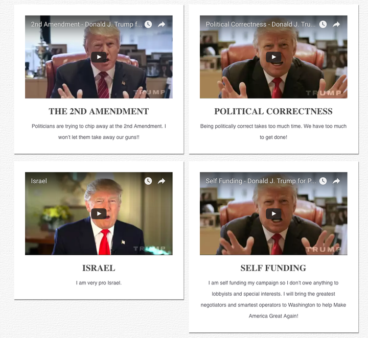 A screen grab of Donald Trump's issue page.