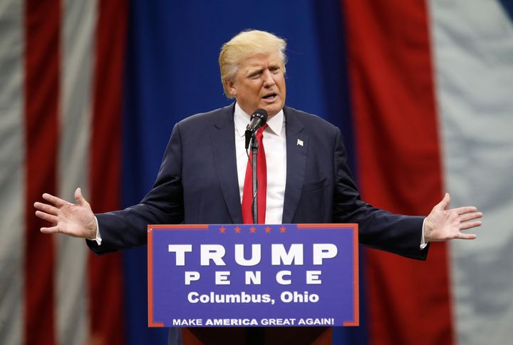 Republican presidential nominee Donald Trump speaks during a campaign rally in Columbus, Ohio, on Aug. 1.