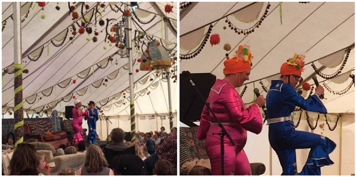 The 'Scummy Mummies' performing on stage at Camp Bestival 2016.