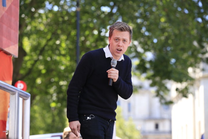 Owen Jones give a speech during the March for Europe rally in Parliament Square, London to show support for the European Union in the wake of Brexit.