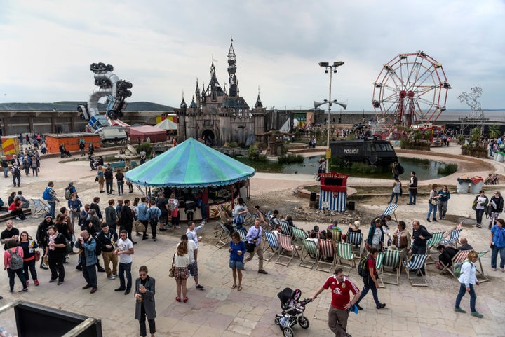 The site of Banksy's Dismaland "bemusement park" in Weston-super-Mare, England, doesn't look like this anymore.