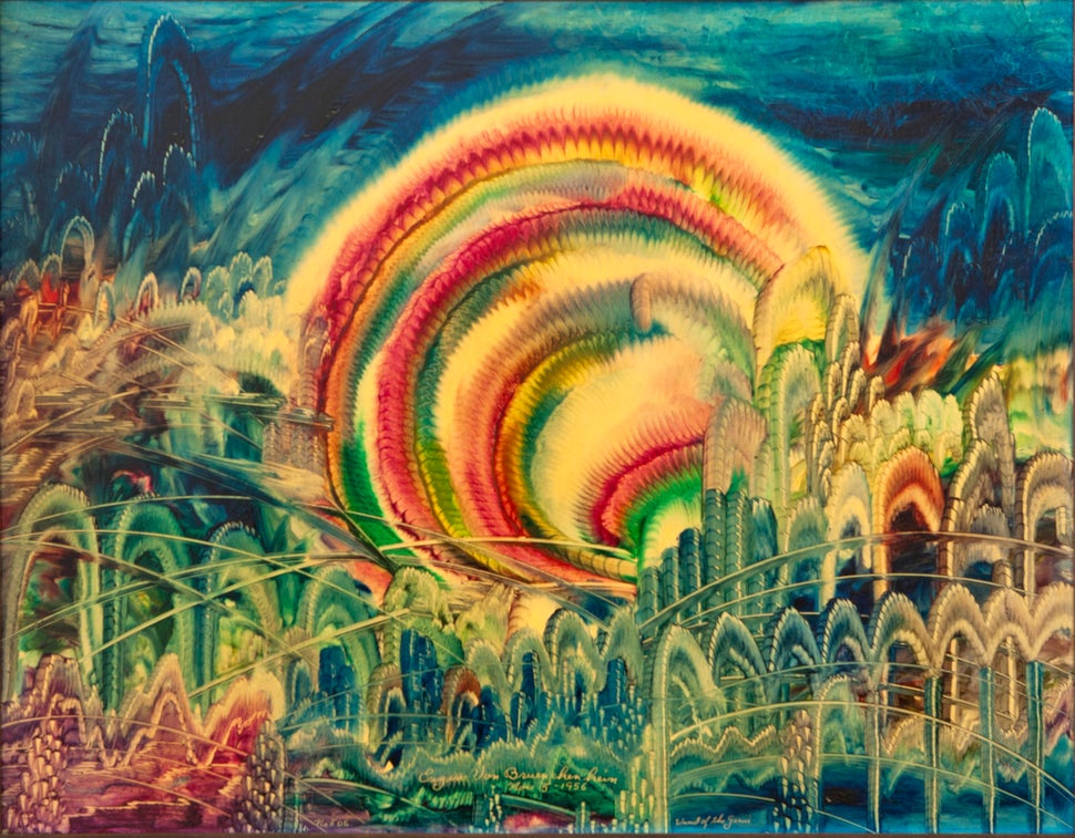 Eugene Von Bruenchenhein, Wand of the Genii, May 5, 1956 Oil on posterboard