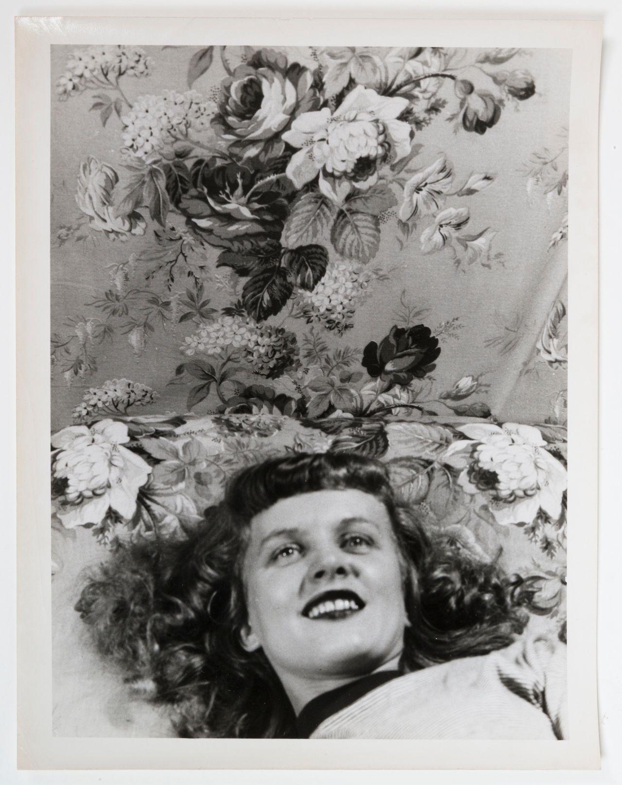 Eugene Von Bruenchenhein, "Untitled (Pillow talk with flowers)," 1940s, gelatin silver print.