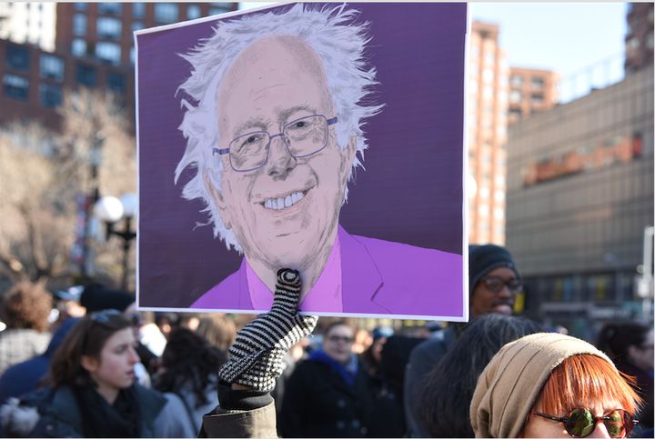 Hundreds of New Yorkers gathered in Union Square Park to rally and march on behalf of Bernie Sanders.
