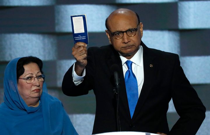 Khizr Khan, whose son, Humayun S. M. Khan was one of 14 American Muslims who died serving in the U.S. Army in the 10 years after the 9/11 attacks, offers to loan his copy of the Constitution to Republican U.S. presidential nominee Donald Trump.