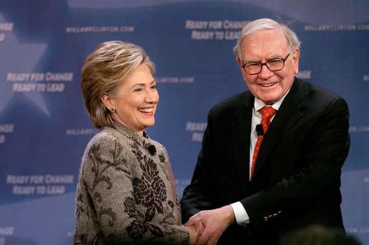 Hillary Clinton and Warren Buffett at an event in 2007. The billionaire called out Donald Trump at a Clinton rally Monday. 