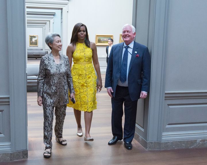 FLOTUS and Ho Ching, wife of Singapore's Prime Minister Lee Hsien Loong, are escorted through the National Gallery of Art in Washington, D.C.