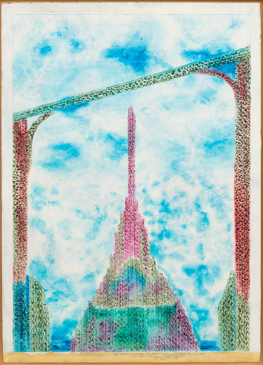 Eugene Von Bruenchenhein, "West Wind Complex," July 25, 1978, oil on cardboard.