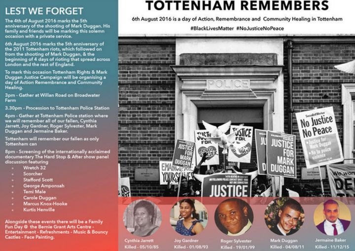 The flyer for the Tottenham Remembers event on Saturday