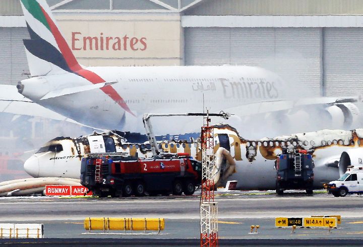 The aircraft's roof was blown off in a massive explosion as it landed at Dubai International Airport