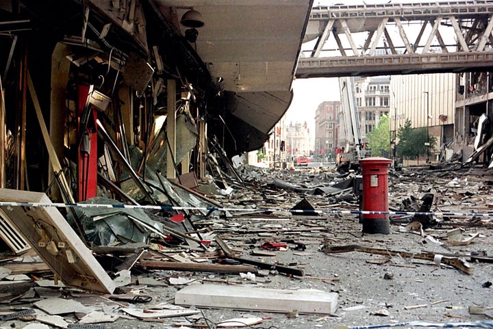 <strong><a href="http://www.pbs.org/wgbh/pages/frontline/shows/ira/etc/cron.html" target="_blank" role="link" class=" js-entry-link cet-external-link" data-vars-item-name="Hundreds of people died at the hands of the IRA" data-vars-item-type="text" data-vars-unit-name="57a1c863e4b07cb01dd0f433" data-vars-unit-type="buzz_body" data-vars-target-content-id="http://www.pbs.org/wgbh/pages/frontline/shows/ira/etc/cron.html" data-vars-target-content-type="url" data-vars-type="web_external_link" data-vars-subunit-name="article_body" data-vars-subunit-type="component" data-vars-position-in-subunit="4">Hundreds of people died at the hands of the IRA</a> during The Troubles. This file image shows of the damage left by an IRA bomb blast in Manchester city centre in June 1996</strong>
