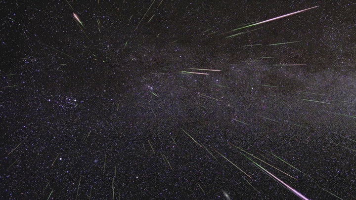 Perseid meteors light up the sky in August 2009 in this time-lapse image.