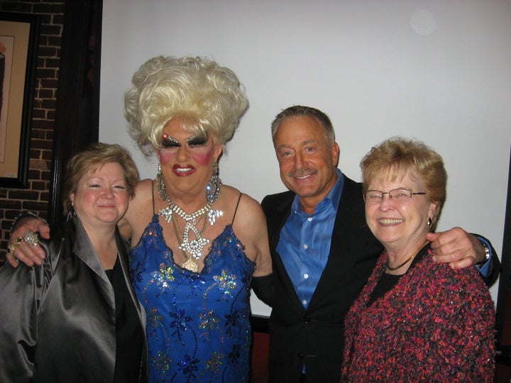 Photo of Darcelle with Judy Shepard, gay rights activist Terry Bean and Oregon Gov. Barbara Roberts. Judy Shepard is the moth