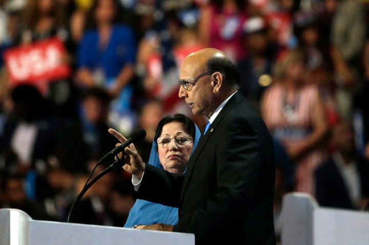 Khizr Khan, the father of a slain American soldier, decried Trump’s repeated calls to ban all Muslims from enterin