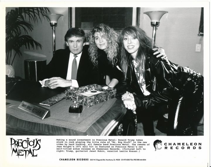 Donald Trump seated next to Janet Robin (guitarist) and Leslie Knauer (vocalist) of Precious Metal. Courtesy <a href="http://www.ebay.com/usr/eclecticbyelynn?_trksid=p2047675.l2559" target="_blank" role="link" class=" js-entry-link cet-external-link" data-vars-item-name="eBay user eclecticbyelynn" data-vars-item-type="text" data-vars-unit-name="57a29758e4b04414d1f386d7" data-vars-unit-type="buzz_body" data-vars-target-content-id="http://www.ebay.com/usr/eclecticbyelynn?_trksid=p2047675.l2559" data-vars-target-content-type="url" data-vars-type="web_external_link" data-vars-subunit-name="article_body" data-vars-subunit-type="component" data-vars-position-in-subunit="1">eBay user eclecticbyelynn</a>.