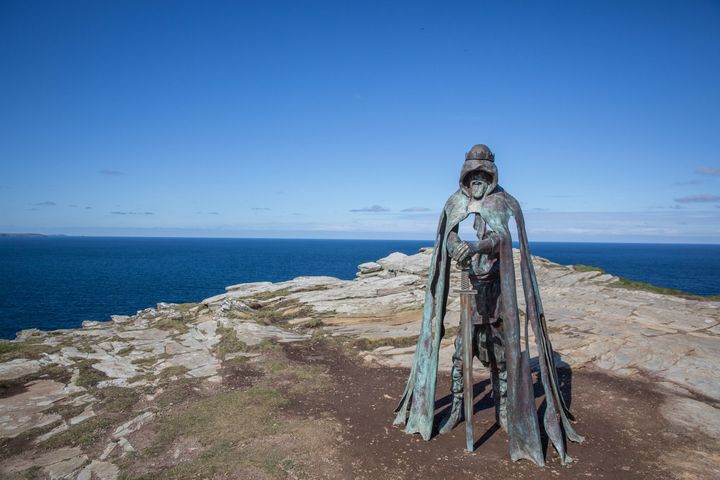 The "Gallos" sculpture at the site of Tintagel Castle. Legend has it that King Arthur was born at the site, and archaeologists now say they've found evidence of a Dark Ages palace that dates to that time period.