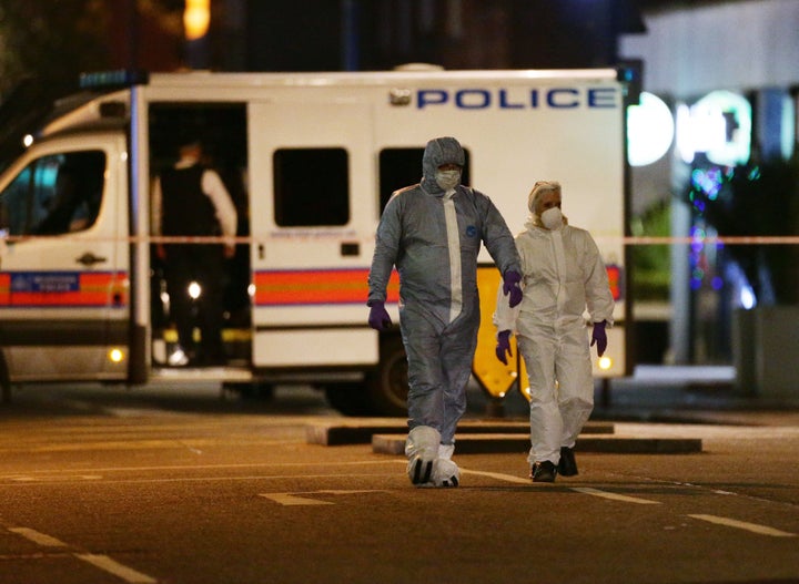 Police activity in Russell Square, central London, after a knife attack in which a woman in her 60s was killed and five people were injured. A 19-year-old man has been arrested.