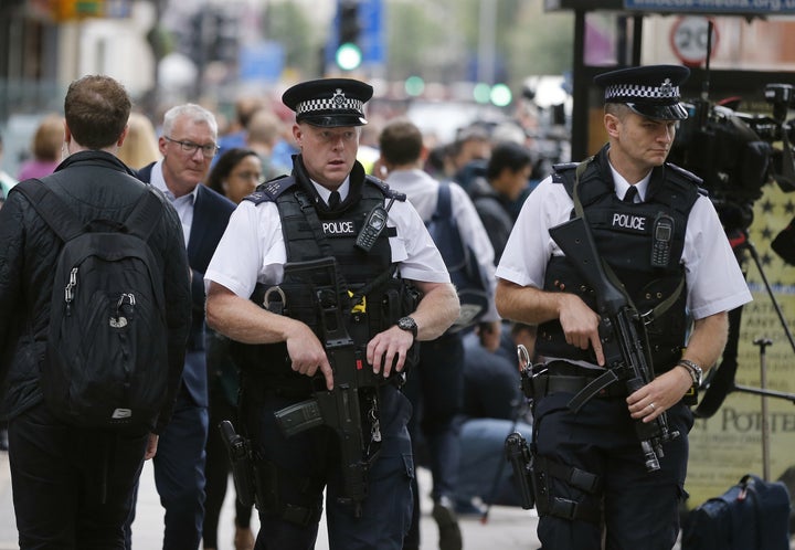<strong>Armed police have been patrolling central London streets since the attack</strong>