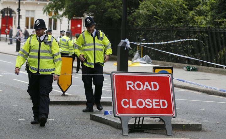 <strong>Police guard the scene near the attack</strong>