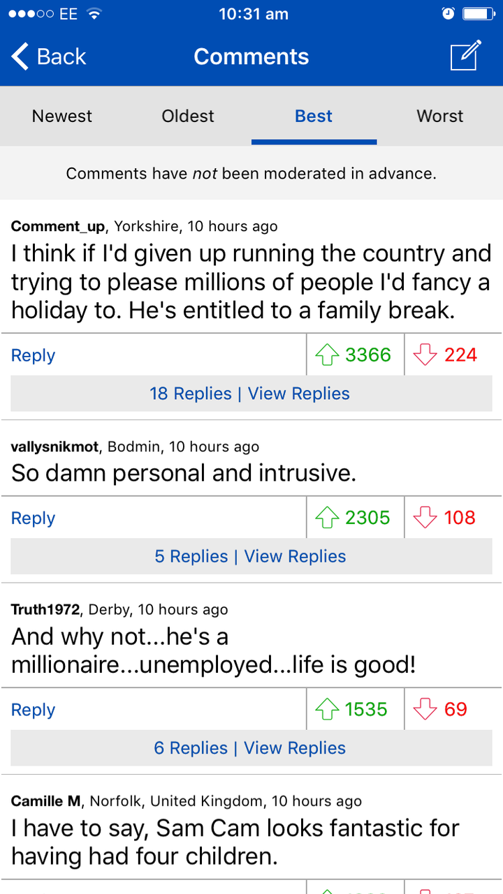 The most popular comments, as voted by Mail Online readers, on the David Cameron article