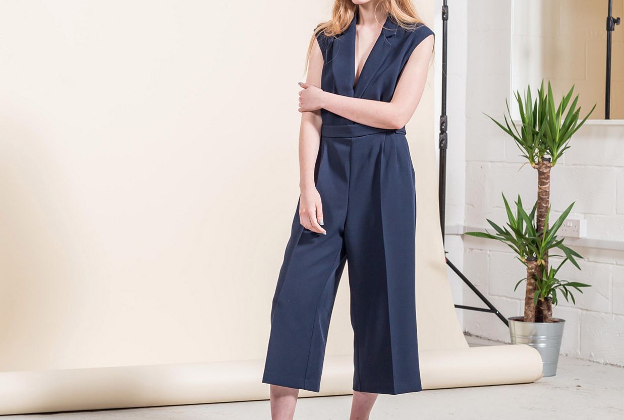 A stylish, navy culotte jumpsuit from Alter London