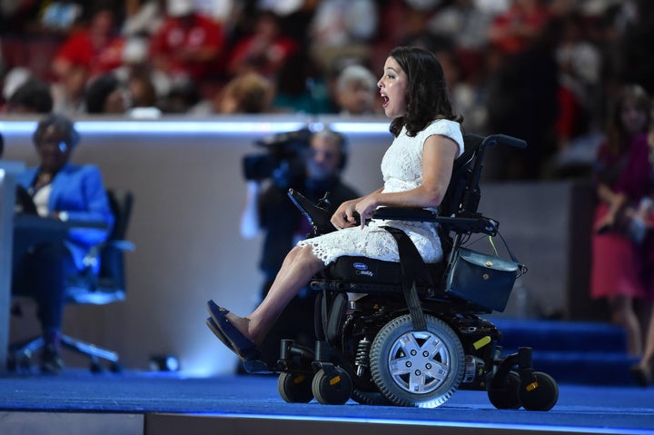 Anastasia Somoza addresses the Democratic National Convention in Philadelphia on Monday, July 25, 2016.