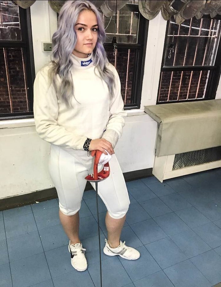 Olympic fencer Dagmara Wozniak training at the Manhattan Fencing Center in New York.