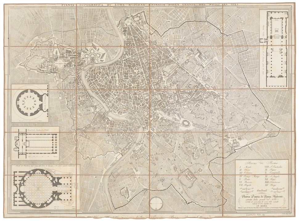 41.9000&deg; N, 12.5000&deg; E, Giambattista Nolli, "Nuova pianta di Roma moderna," 1823. "Truly a hybrid of map and plan, th