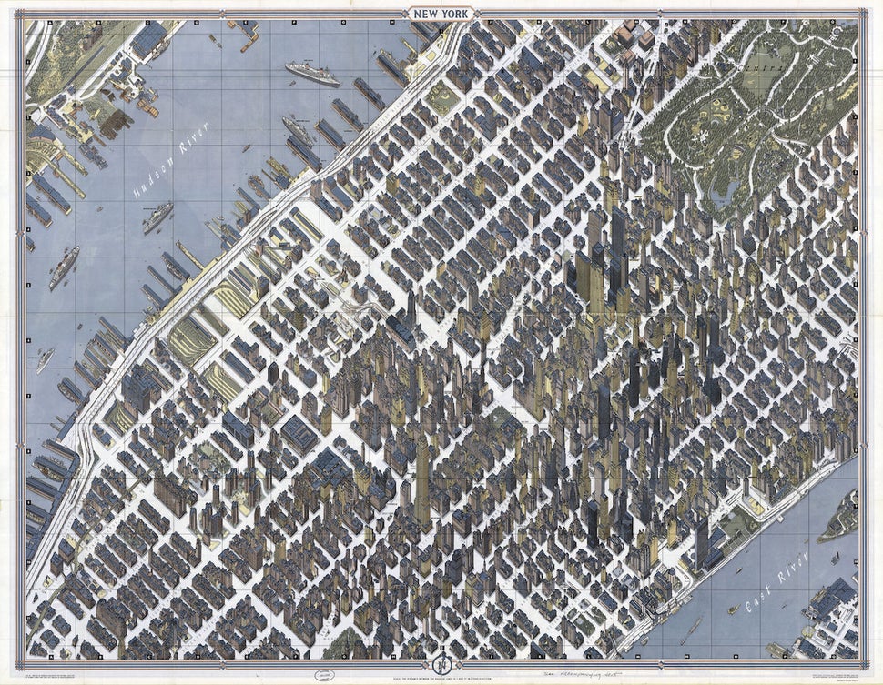 40.7145° N, 74.0071° W, Herman Bollmann, "New York," 1962. To create this New York City map, reproduced in