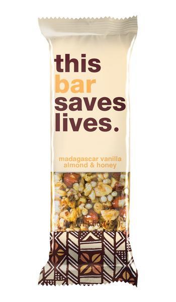 <a href="http://www.thisbarsaveslives.com/" role="link" rel="nofollow" class=" js-entry-link cet-external-link" data-vars-item-name="This Bar Saves Lives" data-vars-item-type="text" data-vars-unit-name="57a36d15e4b0f019c3e4ec1e" data-vars-unit-type="buzz_body" data-vars-target-content-id="http://www.thisbarsaveslives.com/" data-vars-target-content-type="url" data-vars-type="web_external_link" data-vars-subunit-name="article_body" data-vars-subunit-type="component" data-vars-position-in-subunit="5">This Bar Saves Lives</a> puts its mission right in its name. These gluten-free non-GMO snack bars are chock full of yummy, nutritious ingredients. Each time a bar is sold, their partner organization produces one packet of nutrient-packed food aid, distributed to malnourished children around the world.