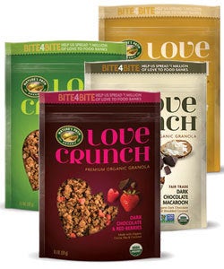 <a href="http://us.naturespath.com/" role="link" rel="nofollow" class=" js-entry-link cet-external-link" data-vars-item-name="Nature’s Path" data-vars-item-type="text" data-vars-unit-name="57a36d15e4b0f019c3e4ec1e" data-vars-unit-type="buzz_body" data-vars-target-content-id="http://us.naturespath.com/" data-vars-target-content-type="url" data-vars-type="web_external_link" data-vars-subunit-name="article_body" data-vars-subunit-type="component" data-vars-position-in-subunit="9">Nature’s Path</a> makes insanely delicious organic granola blends under their Love Crunch label. Through its Bite4Bite initiative, Nature’s Path’s donates the equivalent to every bag sold in cash and organic food to a food bank, up to 1 million dollars a year.