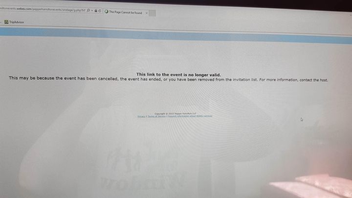 Kat Sullivan's screen when she tried to join the July 28th Pepper Hamilton "Information Webinar"